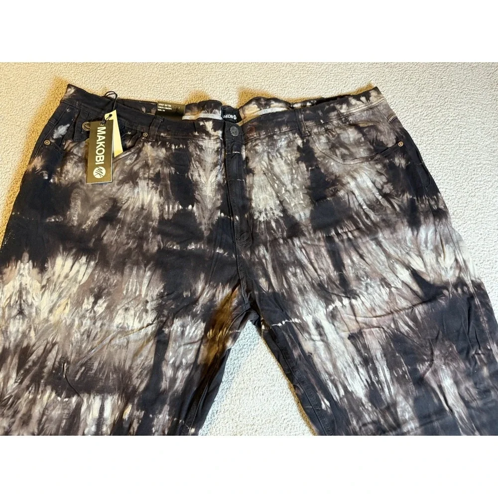 MAKOBI Brown Tie-Dye Mens 54x33 Comfort Fit Waist Jeans Urban Designer NEW